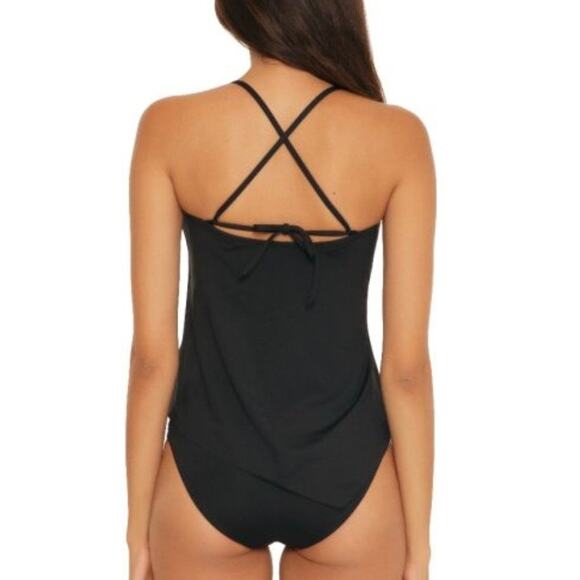 Becca Virtue Black Wrap Front Tankini Swim Top 1X 16 18 NWT - Picture 4 of 5